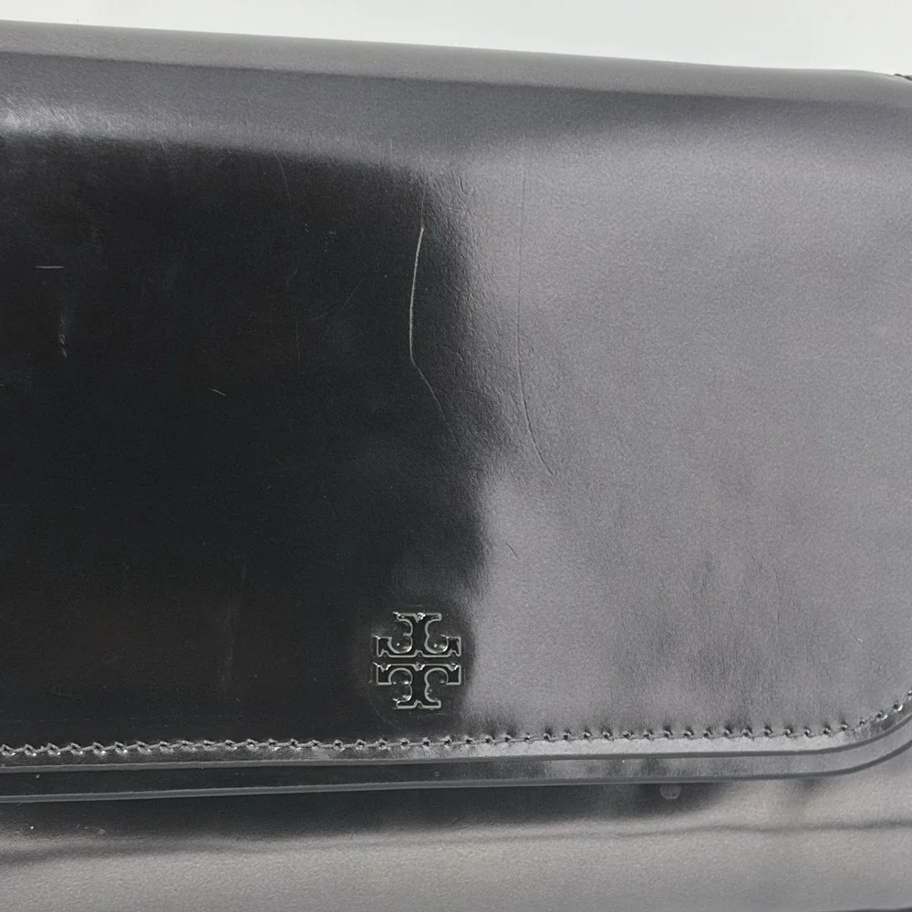 Tory Burch Emerson‎ Patent Chain Wallet Gunmetal Metallic Crossbody